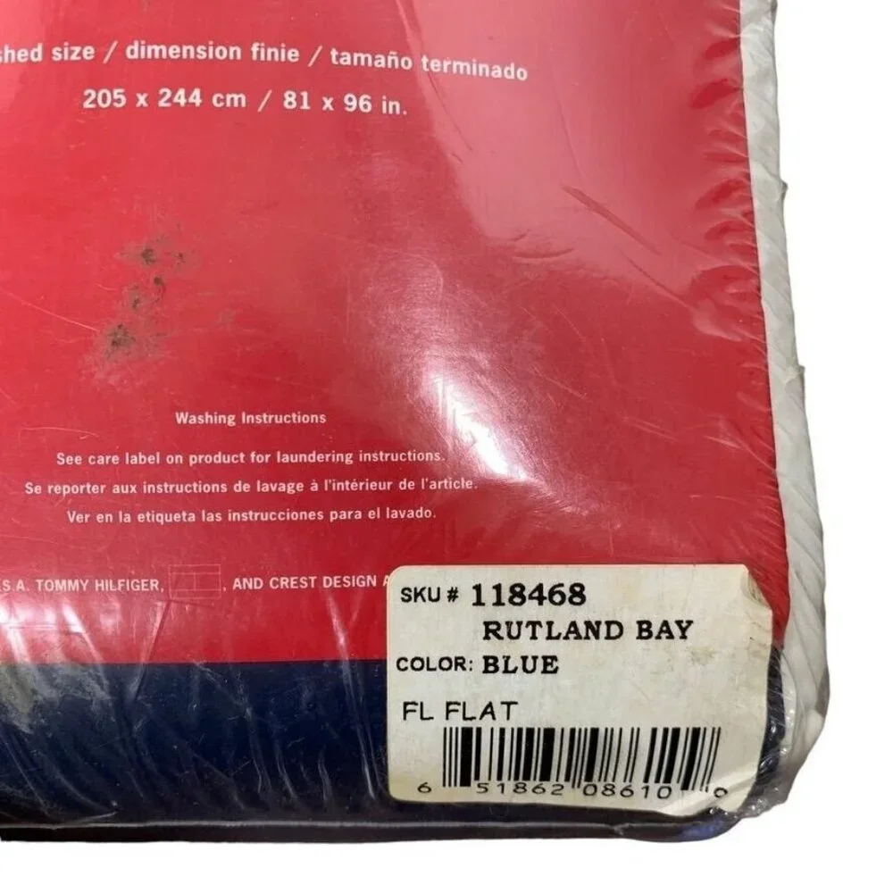 Vintage 1997 Tommy Hilfiger Rutland Bay Full Size Flat Sheet Combed Cotton‎ New